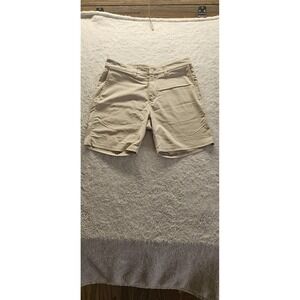 Tasc Men's Beige Chino Shorts Bamboo Polyester Stretch Zip Pockets Flat Front